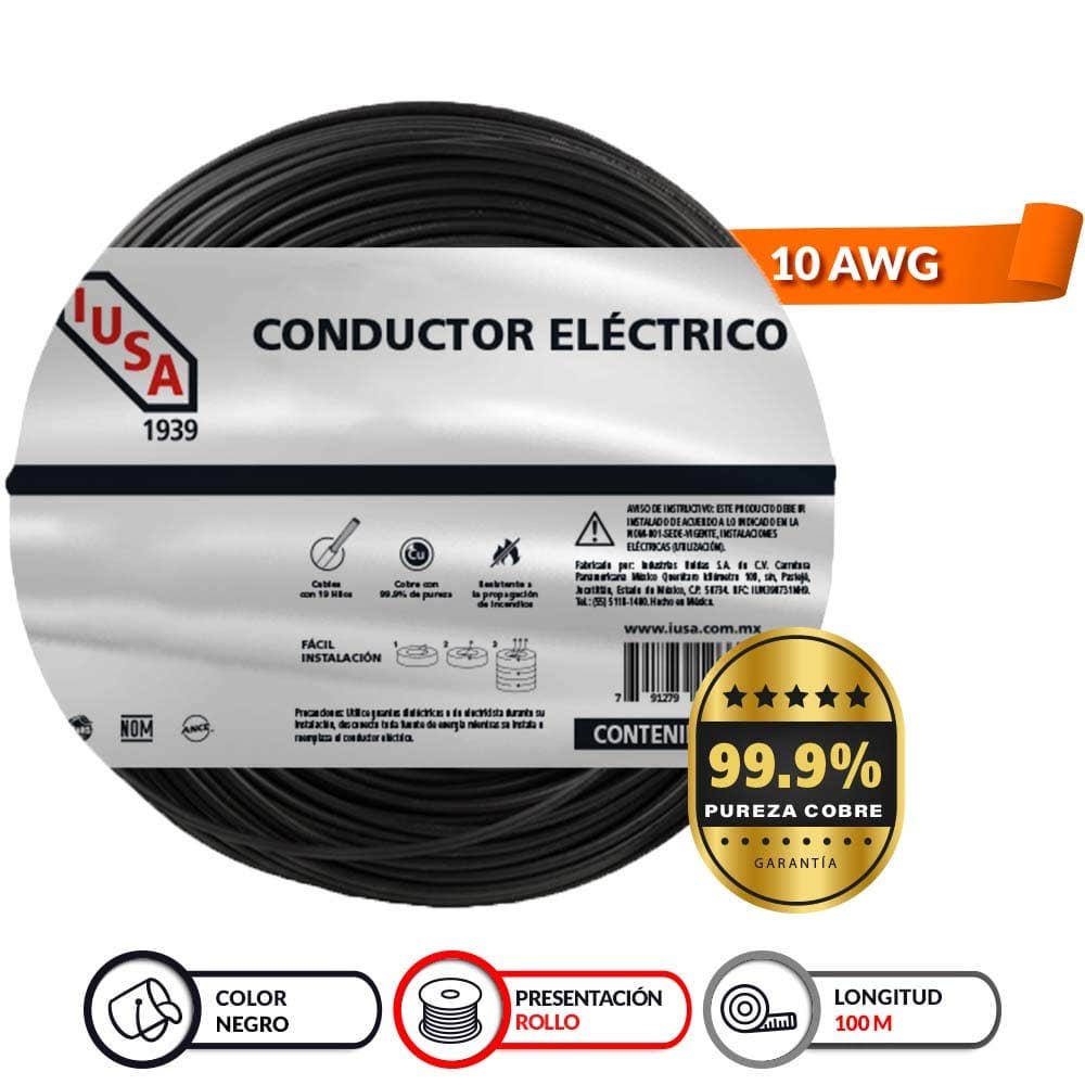 IUSA - Cable THW-LS/THHW-LS CE RoHS 10 AWG IUSA, en bolsa color negro