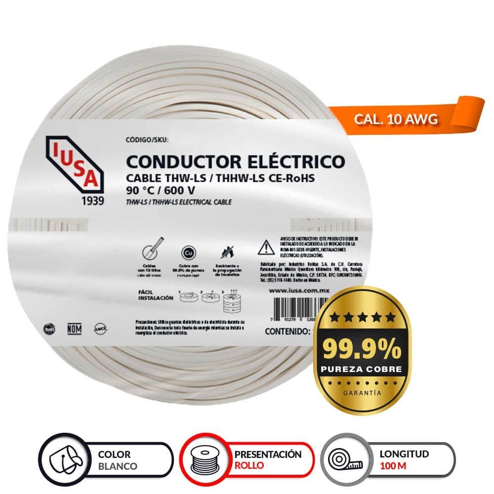 IUSA - Cable THW-LS/THHW-LS CE RoHS 10 AWG IUSA, en bolsa color blanco