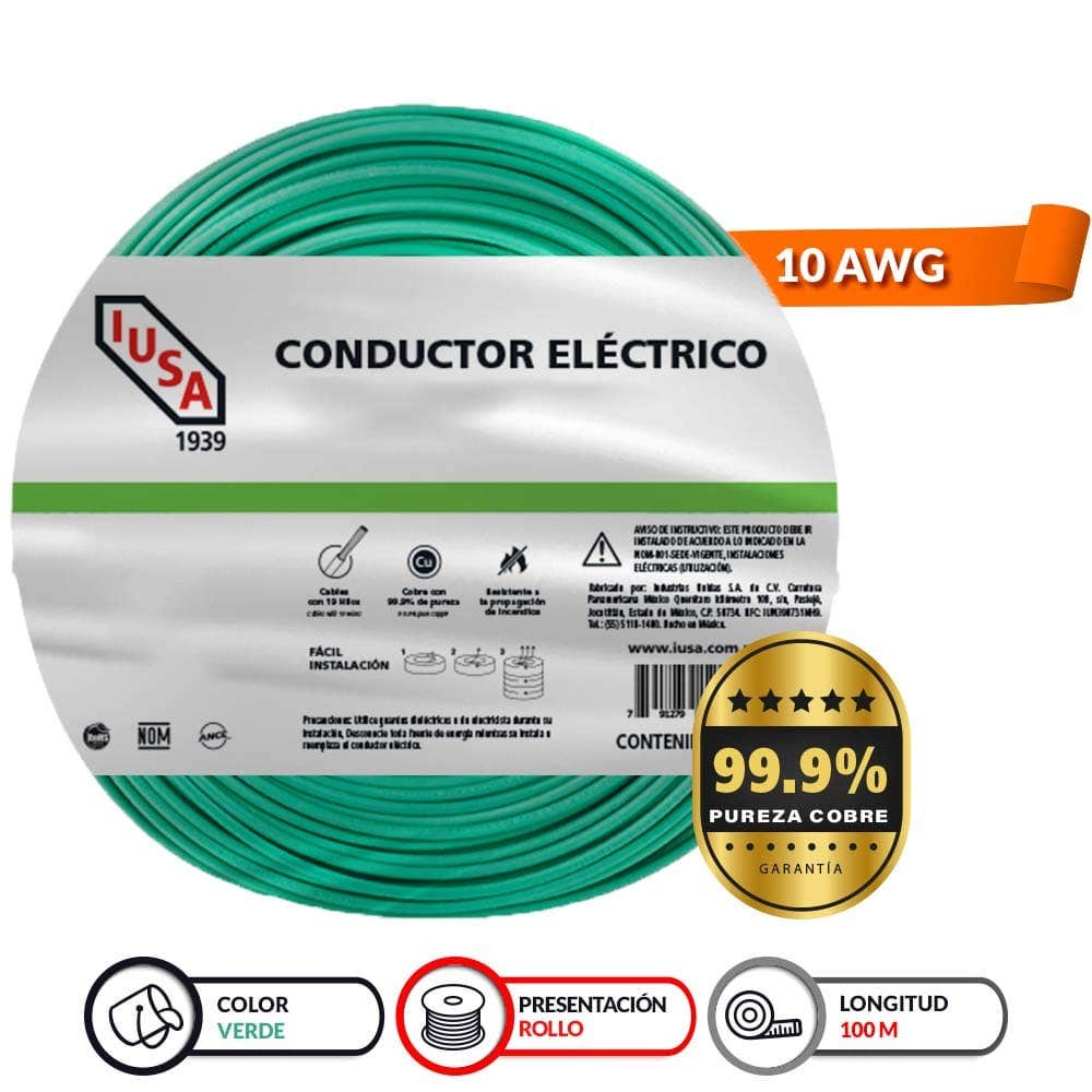 IUSA - Cable THW-LS/THHW-LS CE RoHS 10 AWG IUSA, en bolsa color verde