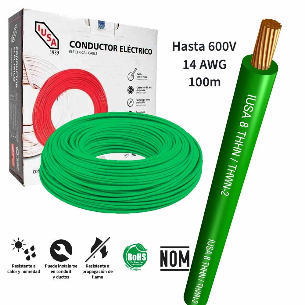 IUSA - Cable THW-LS/THHW-LS CE RoHS 14 AWG IUSA, en caja color verde