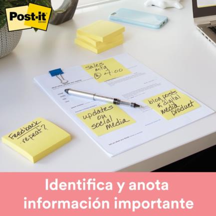 3M - Notas 3M Post It 653 1.5x2" Amarillo Paquete 100 Hojas c/12