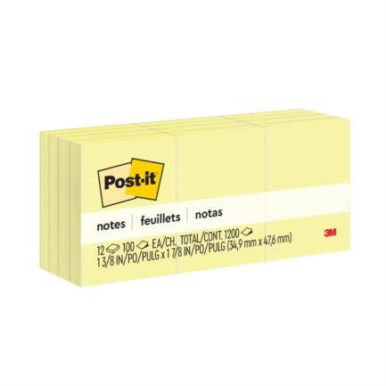 3M - Notas 3M Post It 653 1.5x2" Amarillo Paquete 100 Hojas c/12