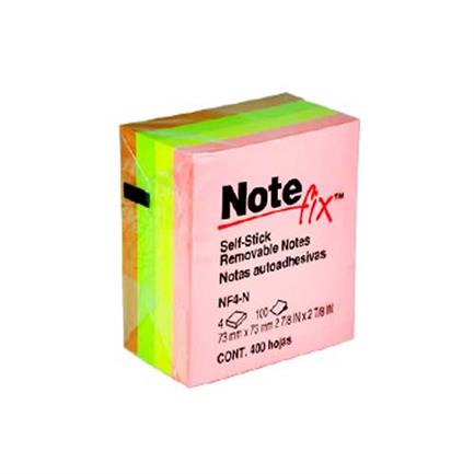 3M - Notas Adhesivas 3M Note Fix 3X3 Neon 4 Blocks 100Hjs