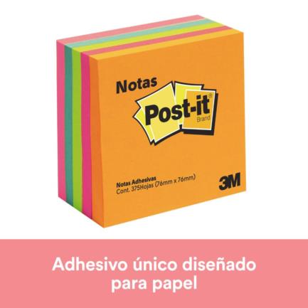 3M - Notas 3M Post-It 3x3 Neón 5 Blocks C/75 Hojas