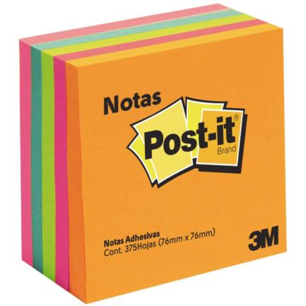 3M - Notas 3M Post-It 3x3 Neón 5 Blocks C/75 Hojas