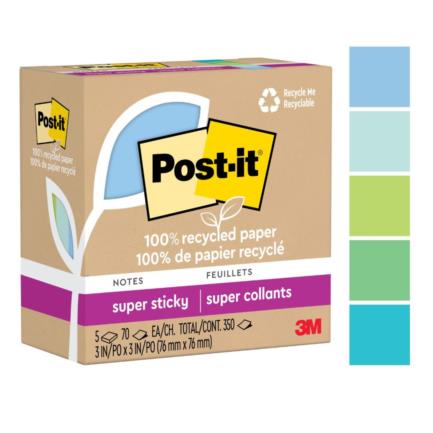 3M - Notas Recicladas 3M Super Sticky 7.6x7.6cm Color Campiña Frutal 6 Blocks 65 Hojas c/u