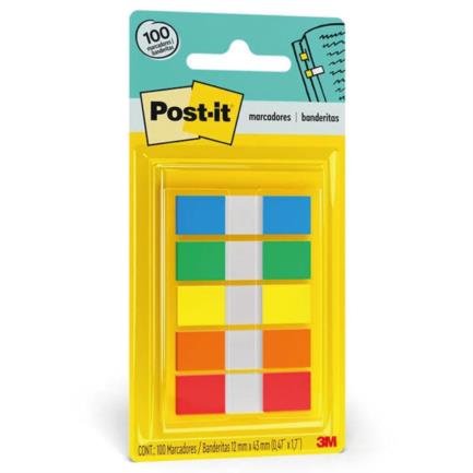 3M - Banderitas 3M Post-it 683-5CF Colores Primarios 12mmx43mm 5 Blocks C/20 Banderitas
