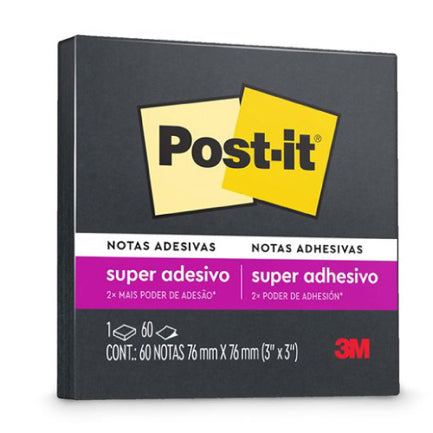 3M - Notas Adhesivas 3M Post it 3X3 C/60 Hojas Color Negro con Super Adhesivo