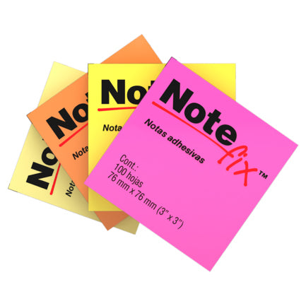 3M - Notas Adhesivas 3M Notefix 3x3 Colores Neon Paq/100 Hjs