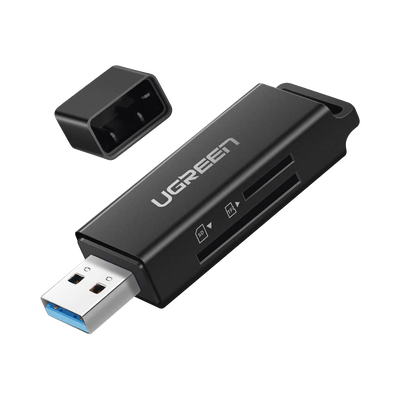 UGREEN - Lector de tarjetas SD portátil USB 3.0 de doble ranura / adaptador de tarjeta de memoria flash concentrador para TF SD Micro SD SDXC SDHC MMC RS-MMC Micro SDXC Micro SDHC UHS-I