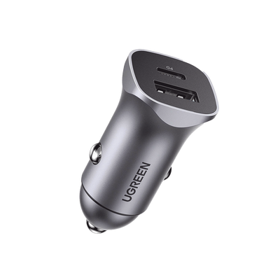 UGREEN - Cargador de Auto 30W | 2 Puertos USB-A y USB-C | Carga Rápida | Compatible con Vehículos de 12 y 24 VCD | PD3.0, QC4.0, SCP, PPS | Indicador Led | Diseño Compacto | Chip Inteligente | Caja de Aluminio