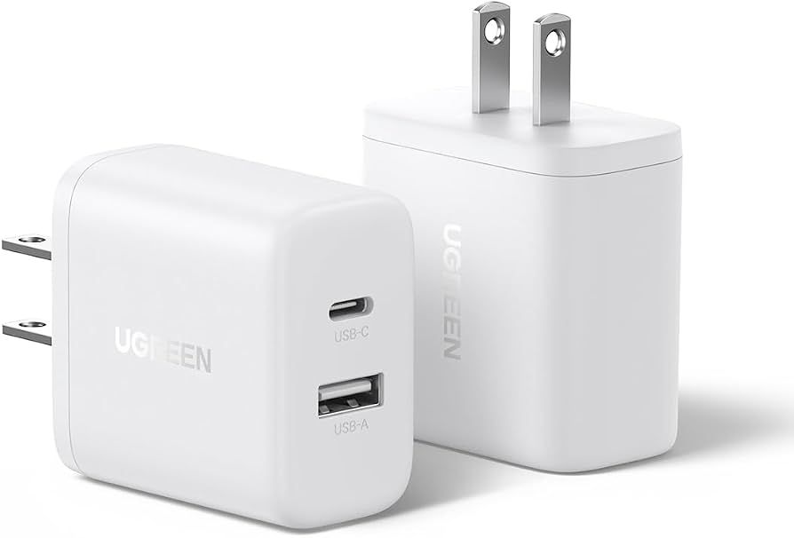 UGREEN - Cargador de 20W / Doble Puerto USB-C / Carga Rápida 20W+20W / Power Delivery 3.0 / Quick Charge 4.0 / Distribución Automática de Energía  / Tamaño Compacto / Enchufe Plegable / Mayor Eficiencia Energética.