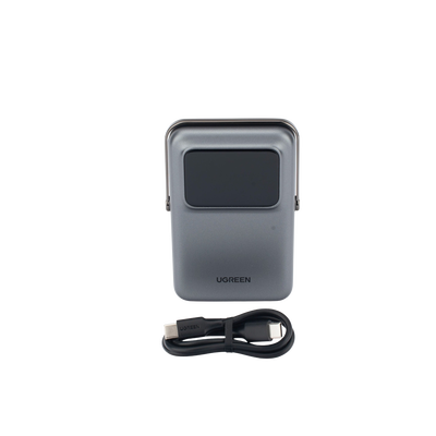 UGREEN - Power Bank Serie UNO Inalambrico | 10000mAh | 7.5W/20W  |  Con Emojis de Estado | Carga Rápida USB-C Bidireccional  | Pantalla TFT  Inteligente | Con Holder | Color Grey.
