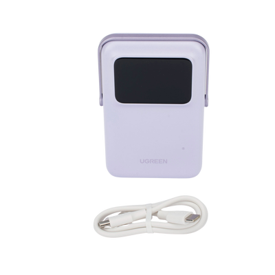UGREEN - Power Bank Serie UNO Inalambrico | 10000mAh | 7.5W/20W  |  Con Emojis de Estado | Carga Rápida USB-C Bidireccional  | Pantalla TFT  Inteligente | Con Holder | Color Purple.