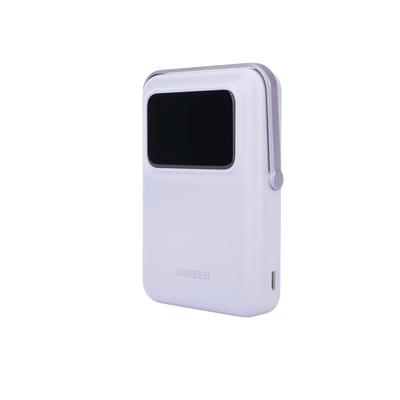 UGREEN - Power Bank Serie UNO Inalambrico | 10000mAh | 7.5W/20W  |  Con Emojis de Estado | Carga Rápida USB-C Bidireccional  | Pantalla TFT  Inteligente | Con Holder | Color Purple.