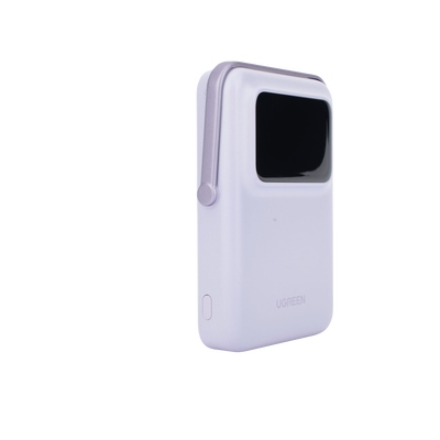 UGREEN - Power Bank Serie UNO Inalambrico | 10000mAh | 7.5W/20W  |  Con Emojis de Estado | Carga Rápida USB-C Bidireccional  | Pantalla TFT  Inteligente | Con Holder | Color Purple.