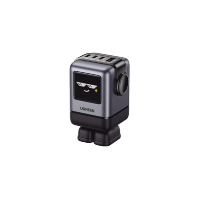 UGREEN - Cargador RobotGaN de 100W Serie UNO | 4 Puertos de Carga Rápida | 3 USB-C | 1 USB-A | PD 3.0 | QC 4.0 | Carga Inteligente | Tecnología GaN II | Zapato Magnético Extraíble | Carcasa Ignífuga | Pantalla LED