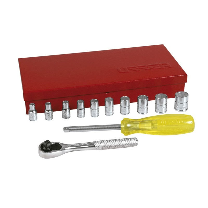 Juego dados y accesorios cuadro 1/4 in pulgadas 13 pzas