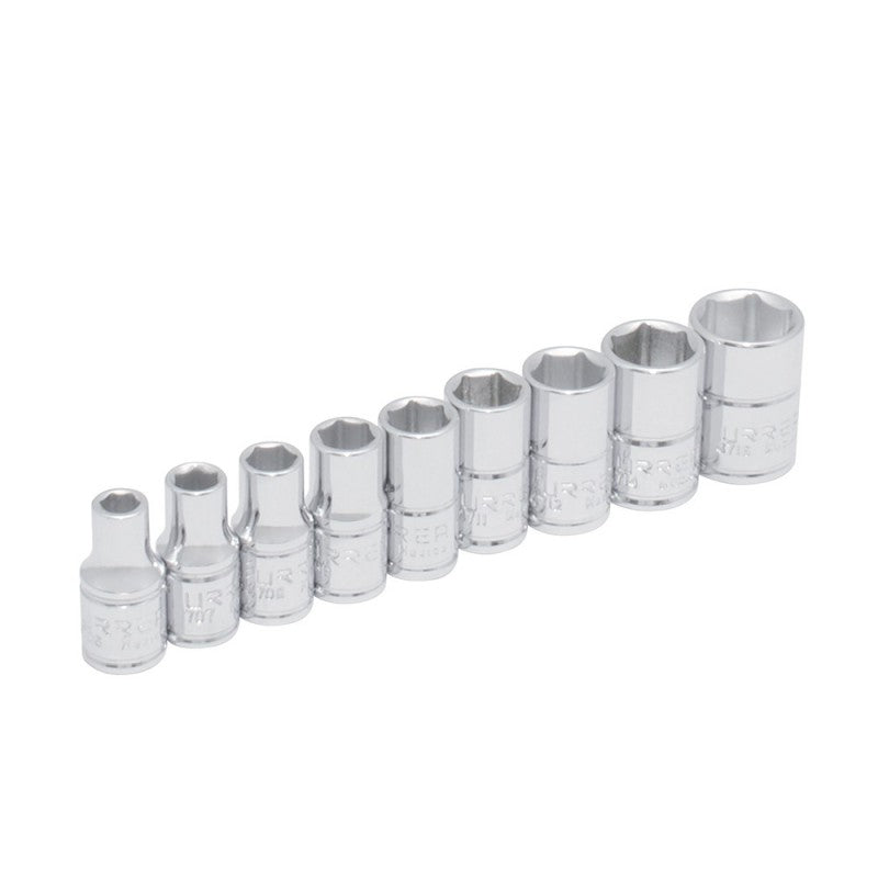 Juego de 9 dados en pulgadas cuadro 1/4" en riel