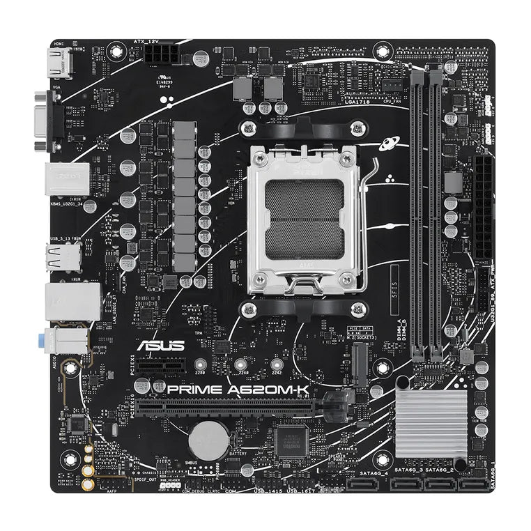 ASUS - Tarjeta Madre Asus PRIME A620M-K 2xDDR5 96GB 6400Mhz HDMI VGA PCIe 4.0 M.2 S AM5 Ryzen mATX