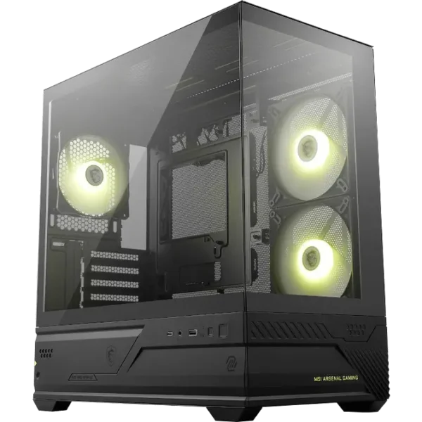 MSI - Gabinete Gamer MSI MAG PANO M110R Micro-ATX Vista Panorámica 270° Cristal Templado Negro