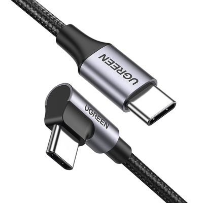 UGREEN - Cable USB-C a USB-C | 1 Metro (3.28 Pies) | Conector con Ángulo Recto de 90° | Carga Rápida de hasta 60W | 480 Mbps | PD3.0 | QC4.0/3.0/2.0 | FPC | AFC | Protección Integrada | Caja de Aluminio | Nylon Trenzado | Color Negro