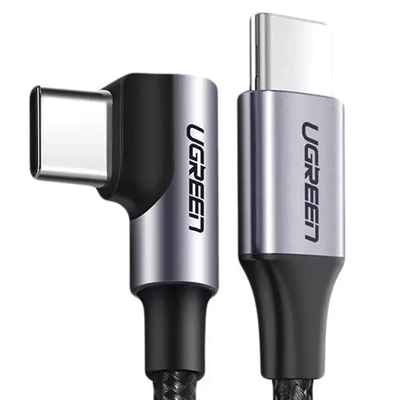 UGREEN - Cable USB-C a USB-C | 1 Metro (3.28 Pies) | Conector con Ángulo Recto de 90° | Carga Rápida de hasta 60W | 480 Mbps | PD3.0 | QC4.0/3.0/2.0 | FPC | AFC | Protección Integrada | Caja de Aluminio | Nylon Trenzado | Color Negro