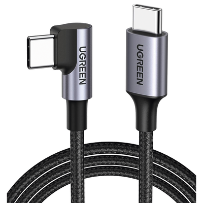 UGREEN - Cable USB-C a USB-C | 1 Metro (3.28 Pies) | Conector con Ángulo Recto de 90° | Carga Rápida de hasta 60W | 480 Mbps | PD3.0 | QC4.0/3.0/2.0 | FPC | AFC | Protección Integrada | Caja de Aluminio | Nylon Trenzado | Color Negro