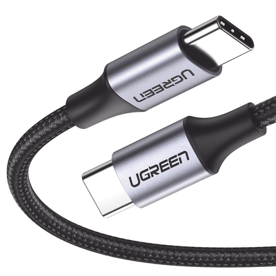 UGREEN - Cable USB-C a USB-C | 1 Metro (3.28 Pies) | Transferencia de Datos de 480 Mbps | Carga Rápida de Hasta 60W | QC 4.0/3.0/2.0 | PD3.0 | FPC | AFC | Protección Integrada | Caja de Aluminio | Nylon Trenzado | Color Negro