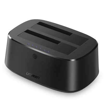 UGREEN - Base USB 3.0 para Disco Duro de Doble Bahía | Soporta Discos SATA de 2.5' & 3.5´ | Soporta discos de 12TB | Compatible con UASP, SATA 3.0 | Con adaptador de corriente 12V3A | Cable USB 1M | Alta Velocidad | Modo Clonación.