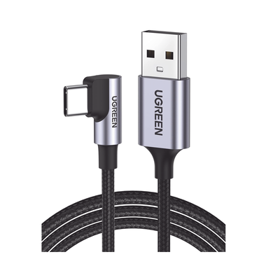 UGREEN - Cable USB-A a USB-C | 1 Metro | Conector con Ángulo Recto de 90° | Carga Rápida de hasta 60W | 480 Mbps | PD3.0 | QC4.0/3.0/2.0 | FPC | AFC | Protección Integrada| Caja de Aluminio | Nylon Trenzado | Color Negro