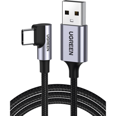 UGREEN - Cable USB-A a USB-C | 2 Metros (6.56 Pies) | Conector con Ángulo Recto de 90° | Carga Rápida de hasta 60W | 480 Mbps | PD3.0 | QC /3.0/2.0 | FPC | AFC | Protección Integrada | Caja de Aluminio | Nylon Trenzado | Color Negro