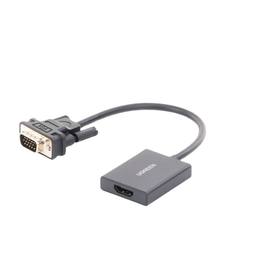 UGREEN - VGA Macho / Salida: HDMI Hembra / Resolución de 1080P@60Hz / Puerto Estéreo de 3.5 mm / Plug and Play, Sin Controlador / Longitud del Cable 15 cm (5.91 Pulgadas). / Incluye Cable de Alimentación USB / Incluye Cable de Audio de 3.5mm.
