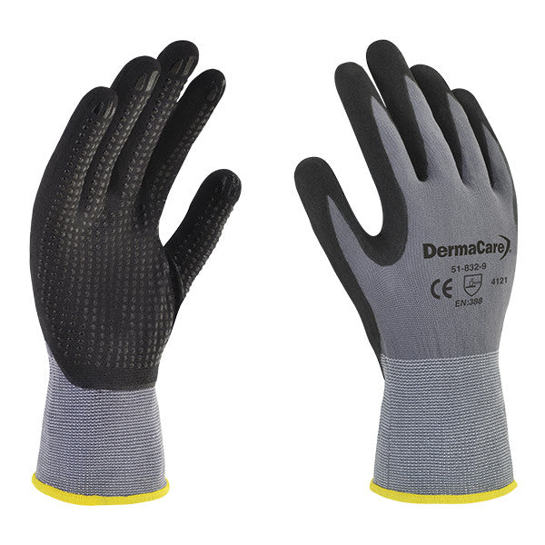 Guante Nylon Gris Palma Nitrilo Microporoso Y Polímeros Puntos D Nitrilo En Pal.