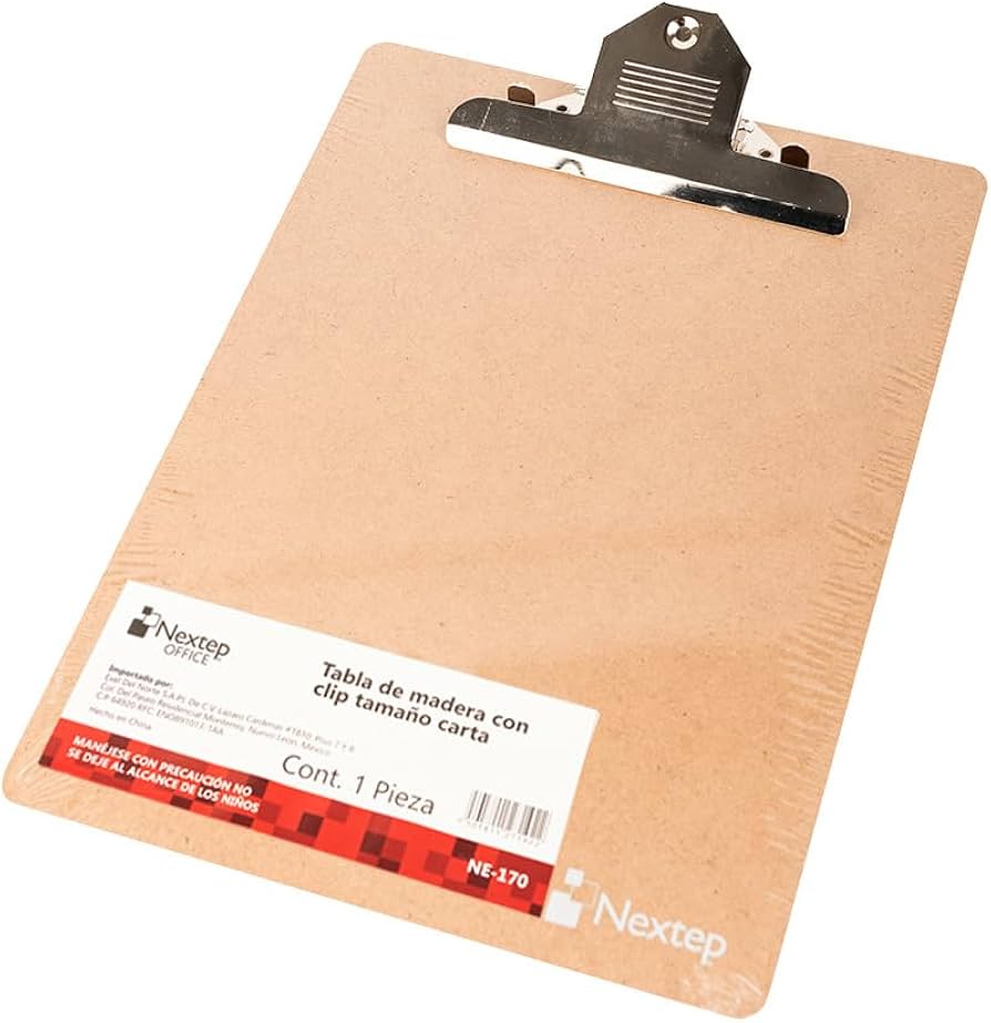NEXTEP SOLUCIONES - Bundle Tabla de Madera Nextep con Clip Carta Cont. 6 Piezas