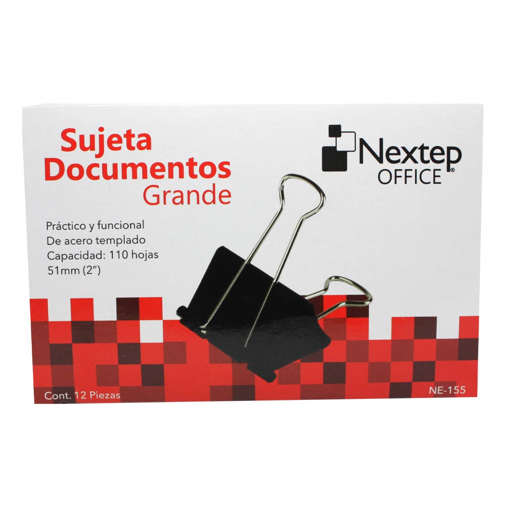 NEXTEP SOLUCIONES - Bundle Sujeta Documentos Nextep Grande 51mm (2") 12Pzs Cont. 10 Piezas