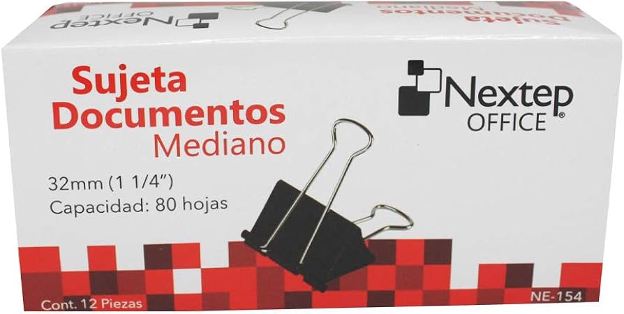 NEXTEP SOLUCIONES - Bundle Sujeta Documentos Nextep Mediano 32mm (1 1/4") 12Pzs Cont. 10 Piezas
