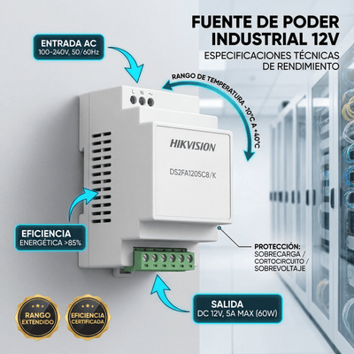 HIKVISION - Fuente de Poder Regulada 12 Vcc / 13.5 Vcc / 15 Vcc para 8 Cámaras / 8 Amperes (1 Amp por Salida) / Voltaje de Entrada 90 - 130 VCA / Filtro de Ruido para Cámaras 4K / Modo para Largas Distancias