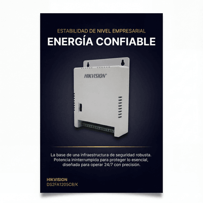 HIKVISION - Fuente de Poder Regulada 12 Vcc / 13.5 Vcc / 15 Vcc para 8 Cámaras / 8 Amperes (1 Amp por Salida) / Voltaje de Entrada 90 - 130 VCA / Filtro de Ruido para Cámaras 4K / Modo para Largas Distancias
