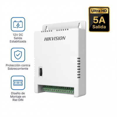 HIKVISION - Fuente de Poder Regulada 12 Vcc / 13.5 Vcc / 15 Vcc para 8 Cámaras / 8 Amperes (1 Amp por Salida) / Voltaje de Entrada 90 - 130 VCA / Filtro de Ruido para Cámaras 4K / Modo para Largas Distancias