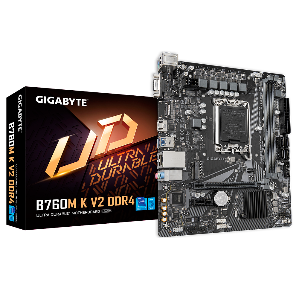 GIGABYTE - Tarjeta Madre Gigabyte B760M K V2 2xDDR4 64GB 3200Mhz HDMI VGA M.2 PCIe 4.0 S 1700 12th 13th 14th Gen mATX