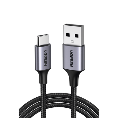 UGREEN - Cable USB-A a USB-C | 1 Metro (3.28 Pies) | Transferencia de Datos de 480 Mbps | Carga Rápida | QC 4.0/3.0/2.0 | FPC | AFC | Protección Integrada | Caja de Aluminio | Nylon Trenzado | Color Negro