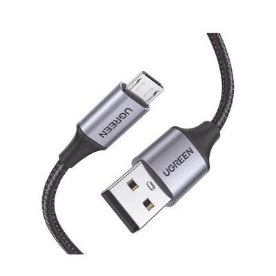 UGREEN - Cable USB-A a Micro USB | 1 Metro (3.28 Pies) | Carga Rápida | QC 3.0/2.0 | FPC | AFC | Transferencia de Datos de 480 Mbps | Recarga hasta 18W | Protección Integrada | Caja de Aluminio | Nylon Trenzado | Color Negro