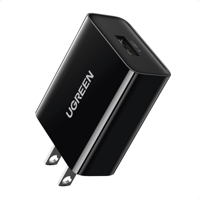 UGREEN - Cargador USB-A de 20W | 1 USB-A de Carga Rápida | QC3.0 | FCP | AFC| Carga Inteligente |  Múltiple Protección | Mayor Eficiencia Energética | Tamaño Compacto | Carcasa Ignifuga | Color Negro.