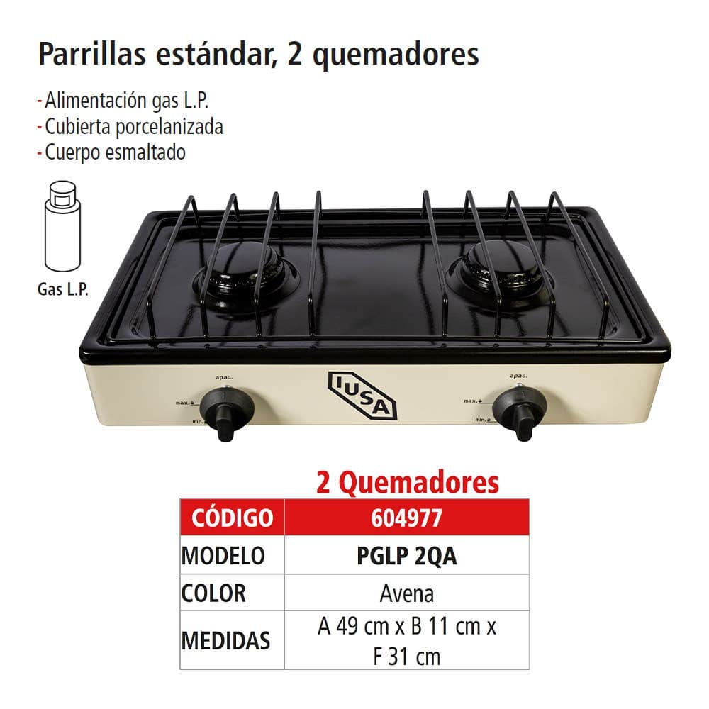 IUSA - Parrilla de gas con 2 quemadores iusa color avena