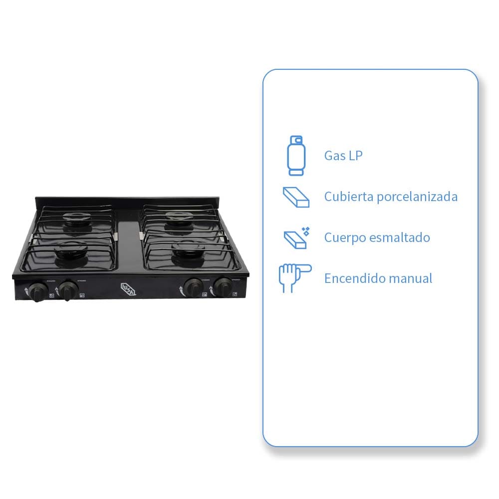 IUSA - Parrilla de gas con 4 quemadores iusa color negro