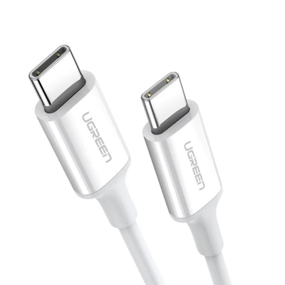 UGREEN - Cable USB-C a USB-C | 1 Metro | Carga Rápida de hasta 60W | Transferencia de datos de 480 Mbps | PD3.0 | QC 4.0/3.0/2.0 | FPC | AFC | Duradero y Flexible| Caja ABS | Cubierta de TPE | Color Blanco.