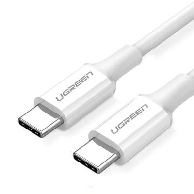 UGREEN - Cable USB-C a USB-C | 1 Metro | Carga Rápida de hasta 60W | Transferencia de datos de 480 Mbps | PD3.0 | QC 4.0/3.0/2.0 | FPC | AFC | Duradero y Flexible| Caja ABS | Cubierta de TPE | Color Blanco.