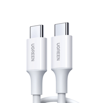 UGREEN - Cable USB-C a USB-C | 1 Metro | Carga Rápida de hasta 60W | Transferencia de datos de 480 Mbps | PD3.0 | QC 4.0/3.0/2.0 | FPC | AFC | Duradero y Flexible| Caja ABS | Cubierta de TPE | Color Blanco.
