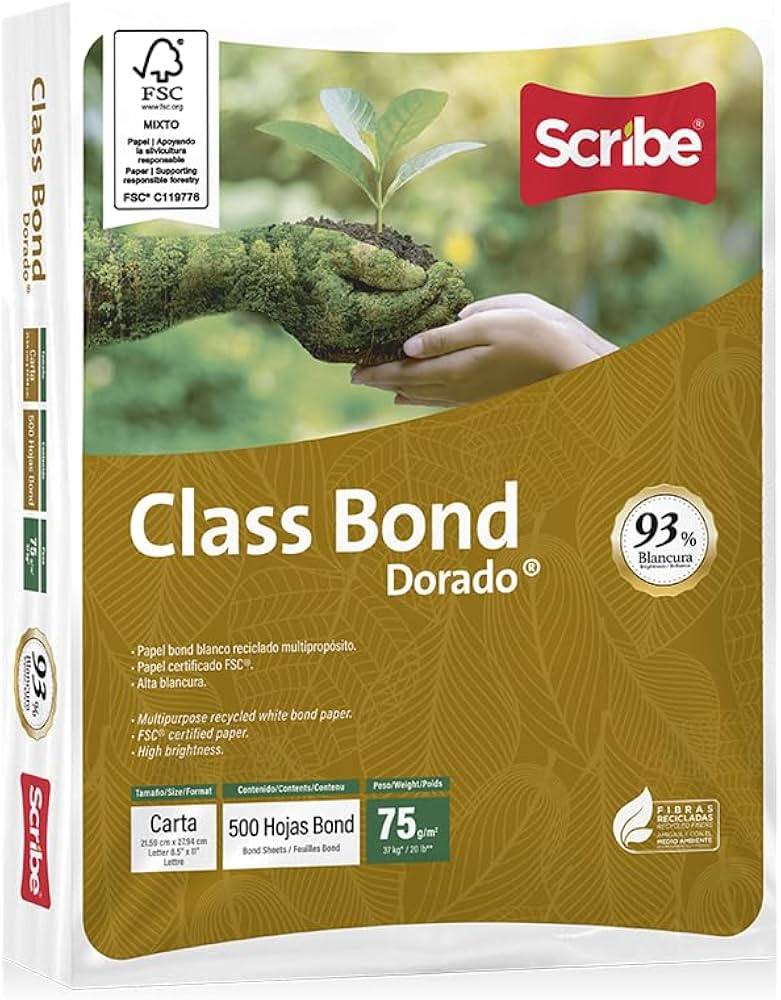 SCRIBE - Papel Cortado Scribe Class Bond Dorado Oficio 93% de Blancura 75gr Caja C/5000 Hojas